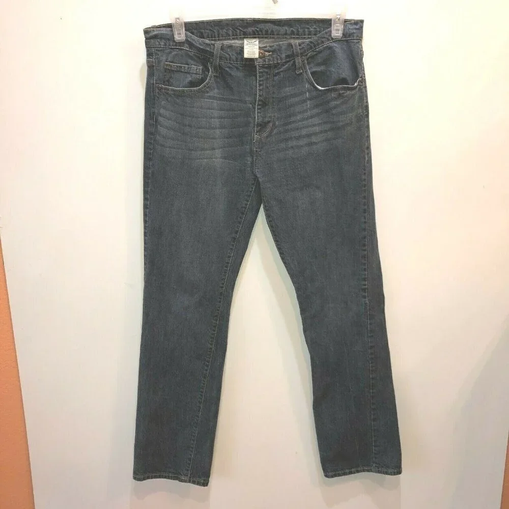 Faded Glory Mens 34 (36) x 32 Medium Wash Blue Pockets Straight Leg Denim Jeans